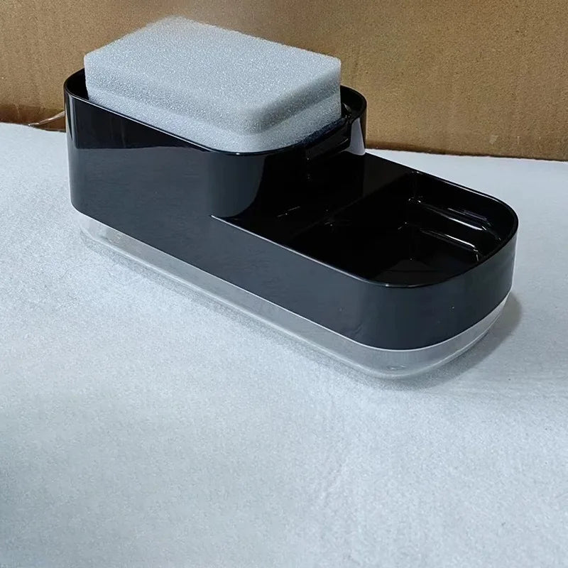 Distributeur de Savon Vaisselle avec Porte-Éponge, Noir ou Blanc, 14,5 cm