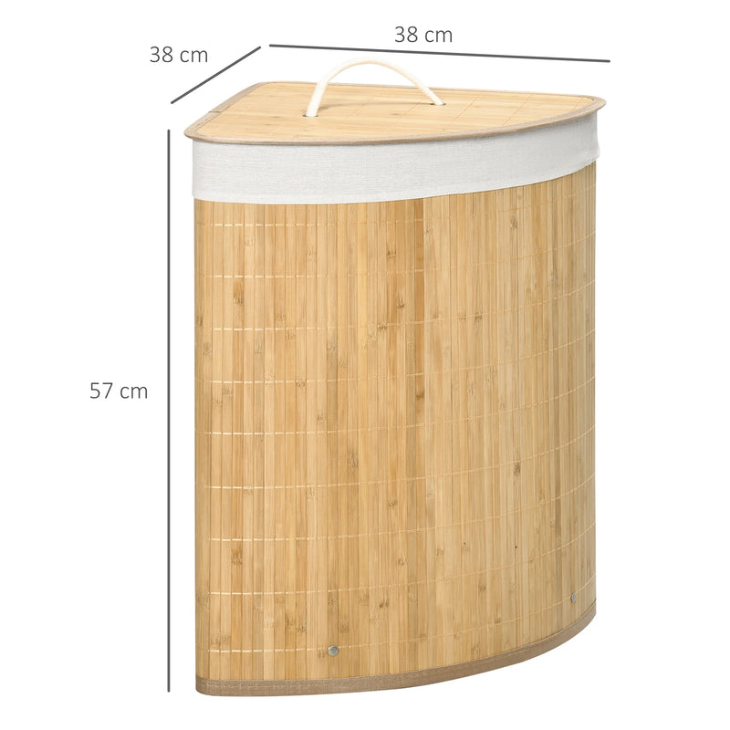 Panier à Linge d'Angle en Bambou 55 L avec Couvercle et Sac