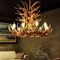 Lustre Suspension Cuisine Bois de Cerf en Résine, 4 à 9 Lumières