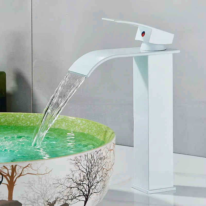 Mitigeur Lavabo Cascade Monotrou Inox 304, 7 Finitions, Modèle Bas ou Haut