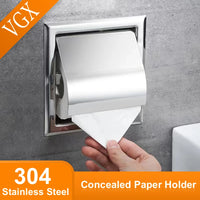 Porte-Papier Toilette Encastré Inox 304 Noir Mat ou Chromé avec Rabat