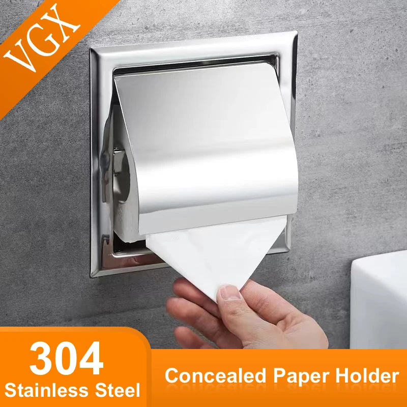 Porte-Papier Toilette Encastré Inox 304 Noir Mat ou Chromé avec Rabat