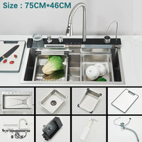 Évier Cuisine Inox 304 à Cascade, avec ou sans Rince-Verre, 60 ou 75 cm