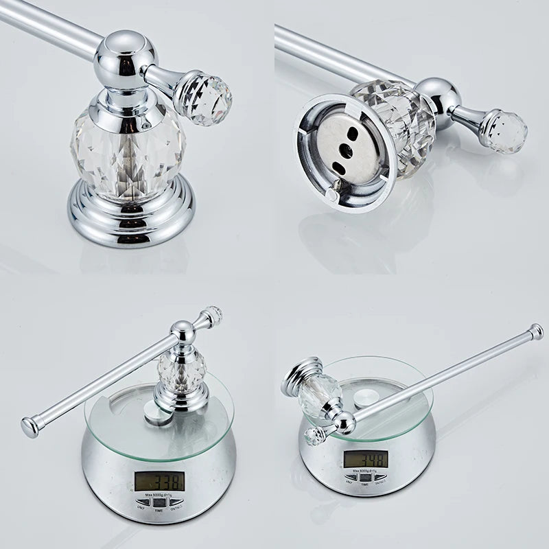 Ensemble Accessoires Salle de Bain Cristal Doré ou Chromé, 4 Pièces