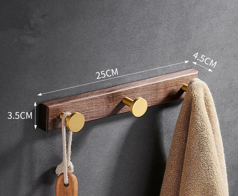 Patère Murale Bois et Aluminium Doré Brossé Multi-Crochets