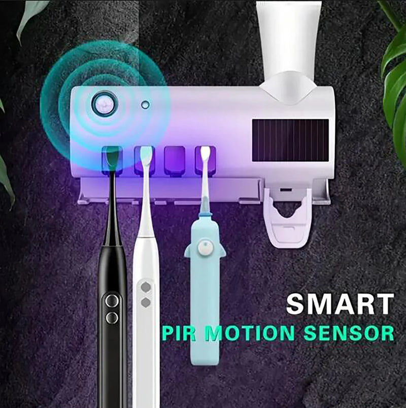 Porte-Brosse à Dents Mural 4 Places, Distributeur de Dentifrice et Lampe UV, Noir ou Blanc