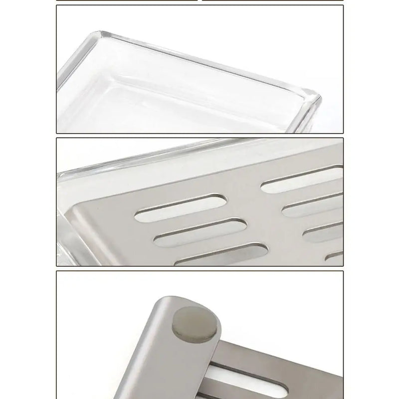 Porte-Savon Verre et Inox Auto-Drainant Rectangulaire, Doré, Noir ou Argent