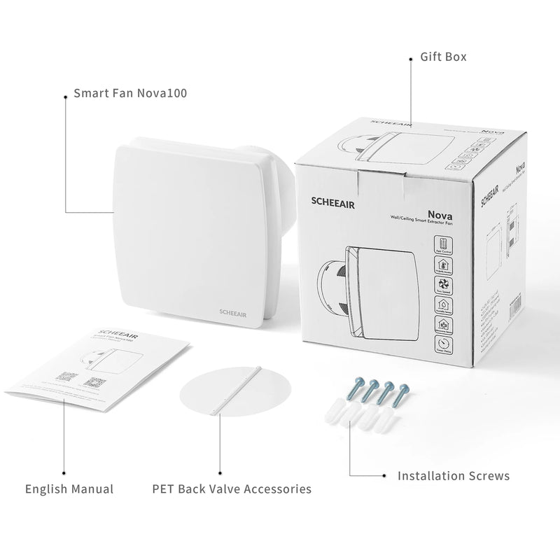 Aérateur Salle de Bain Connecté 100 mm, Capteurs d'Humidité et de Mouvement