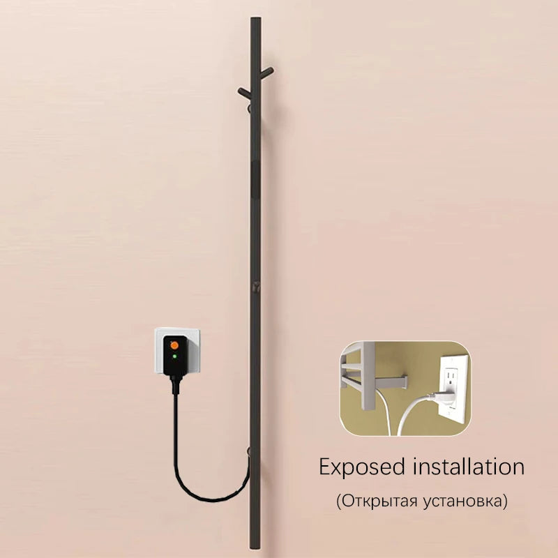 Sèche-Serviette Électrique Vertical avec Crochets et Minuterie Inox 152,5 cm