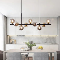 Suspension Cuisine Îlot Globes Verre, 7 à 11 Têtes, Noir ou Doré