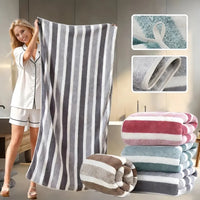 Serviette de Bain Rayée Douce 70 x 140 cm, Gris, Vert ou Rose