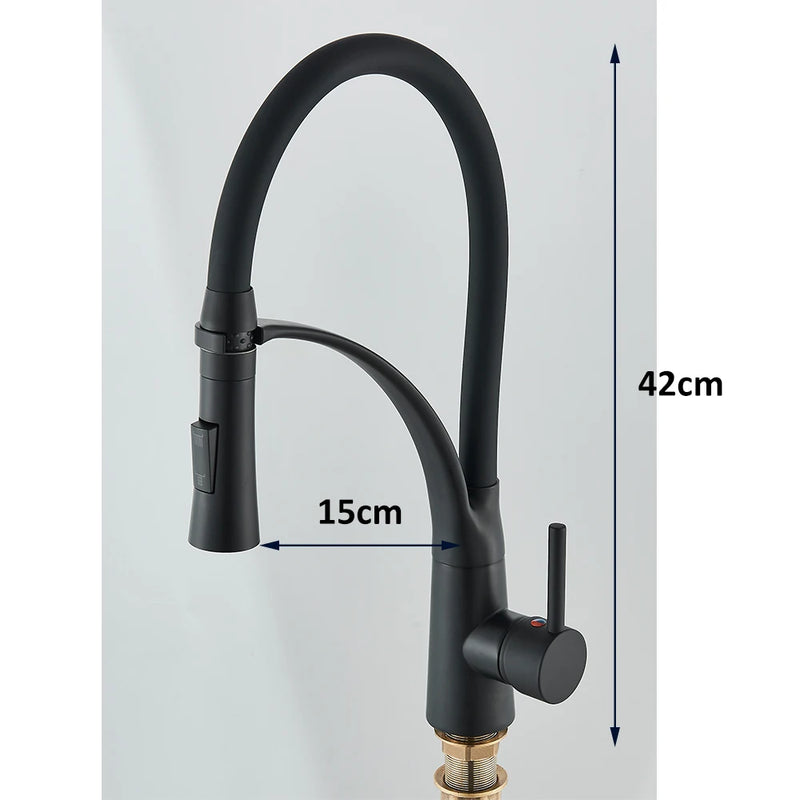 Mitigeur Cuisine Laiton Douchette Extractible Col Souple Noir, Hauteur 42 cm