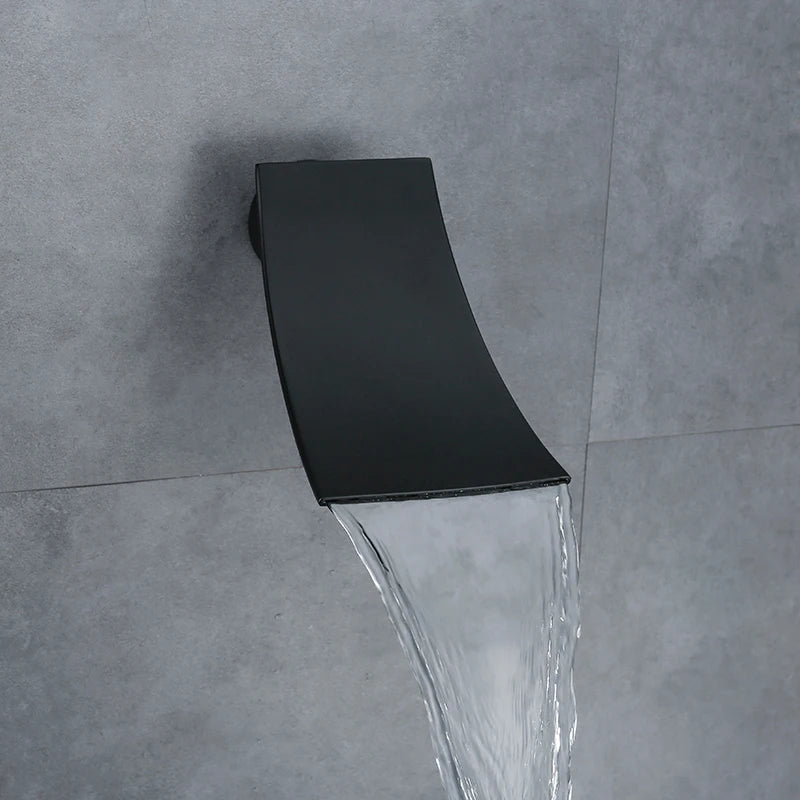 Robinet Baignoire Mural Bec Cascade en Laiton Noir Mat ou Chromé