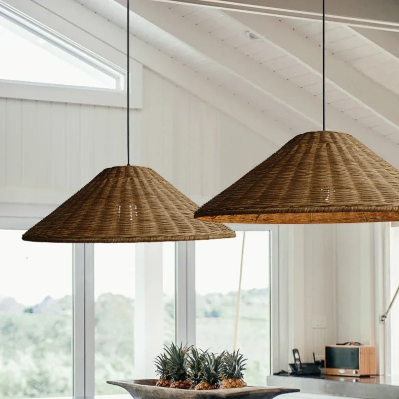 Suspension Cuisine Cône Tressé Beige ou Brun, Ø 40 à 80 cm