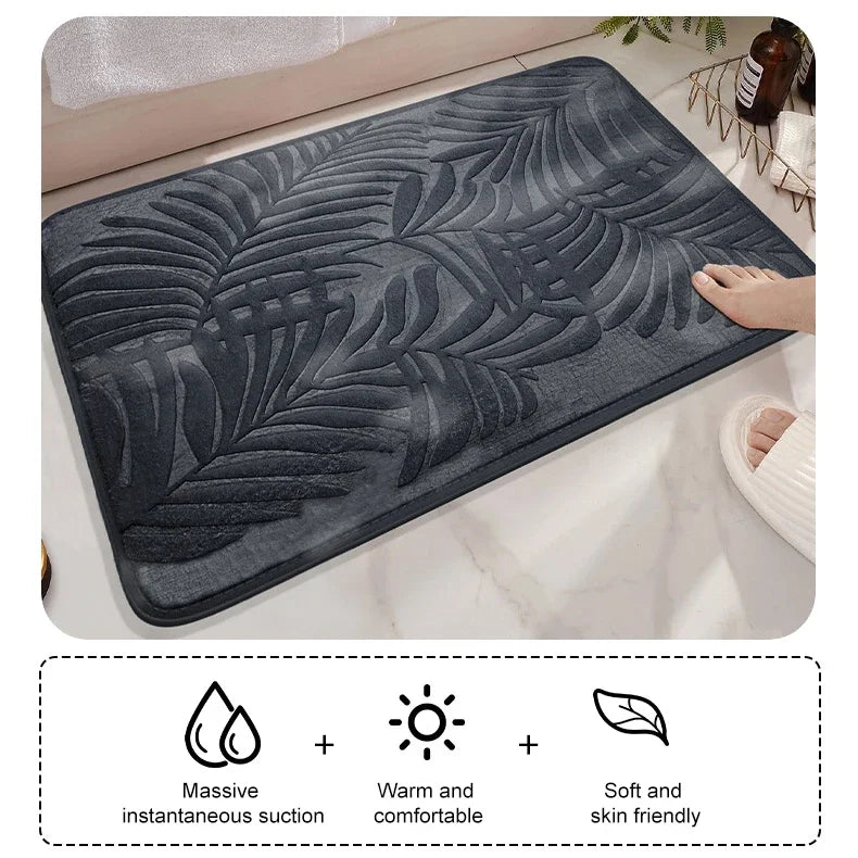 Tapis de Bain Mémoire de Forme à Feuilles en Relief, Antidérapant, 2 Tailles