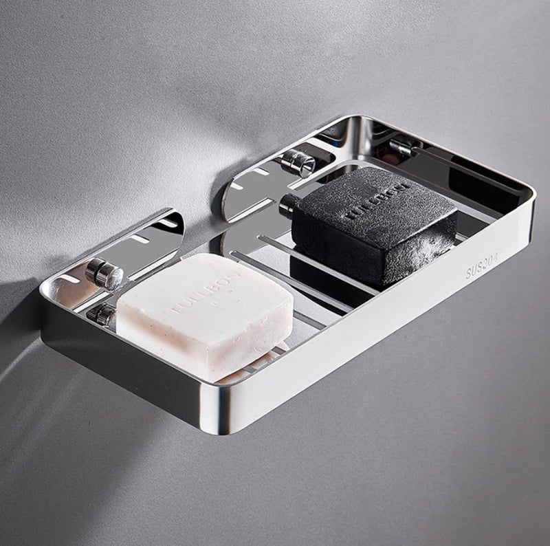 Porte-Savon Mural en Inox Grillagé avec Vidange