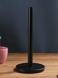 Porte-Essuie-Tout Noir en Métal sur Pied, Tige Haute 30 cm, Base Ronde