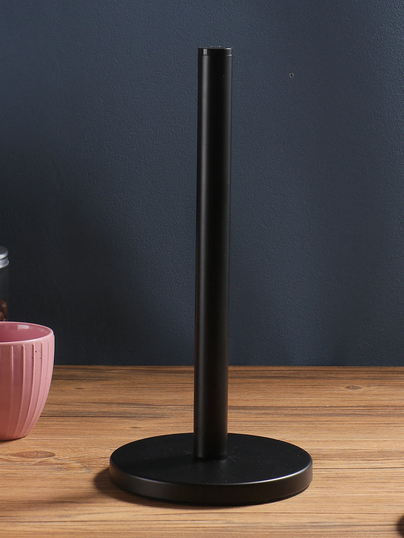 Porte-Essuie-Tout Noir en Métal sur Pied, Tige Haute 30 cm, Base Ronde