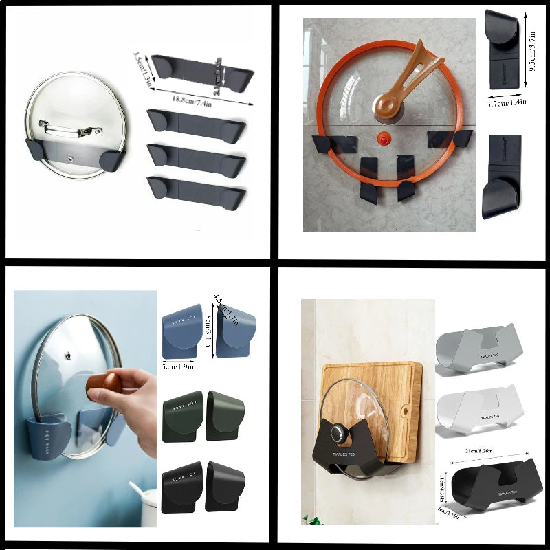 Range-Couvercle Auto-Adhésif Mural, 4 Supports Longs ou Paire à Bouton Doré