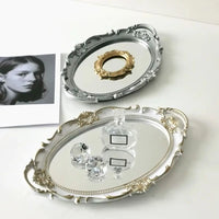 Plateau Miroir Ovale Rangement Bijoux Style Vintage