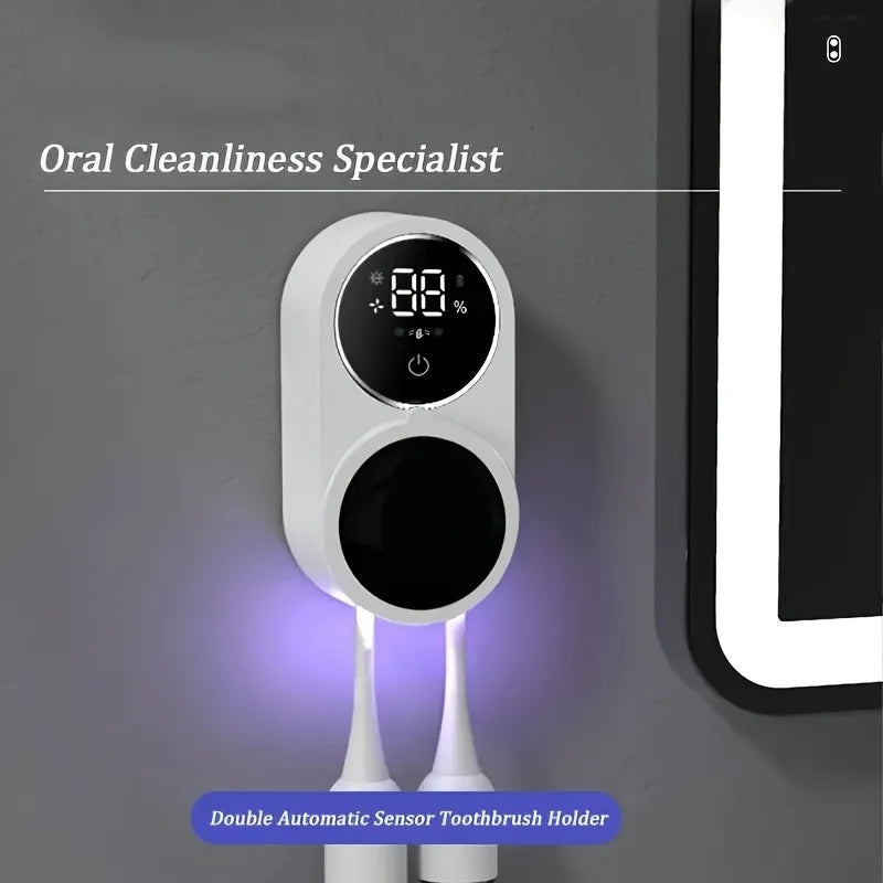 Porte-Brosse à Dents Mural Double à Capteur Infrarouge Blanc