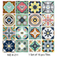 Lot de 16 Stickers Carrelage Adhésifs Motif Aquarelle