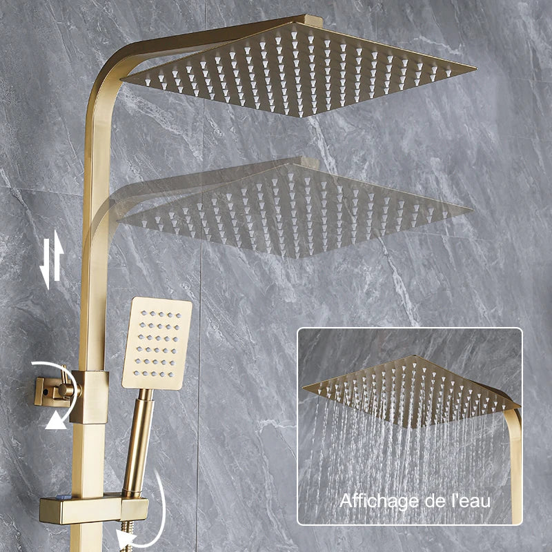 Colonne de Douche Baignoire Dorée Brossée, Tube Carré ou Rond