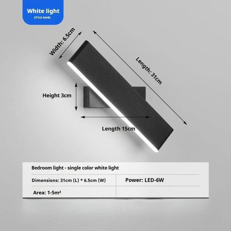 Applique Murale LED Rotative 350° Aluminium Noir ou Blanc, 31 cm