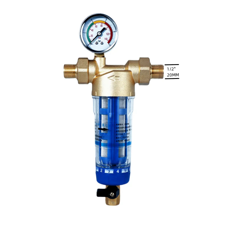 Préfiltre d'Eau Maison à Rétrolavage, avec ou sans Manomètre, DN15 ou DN20