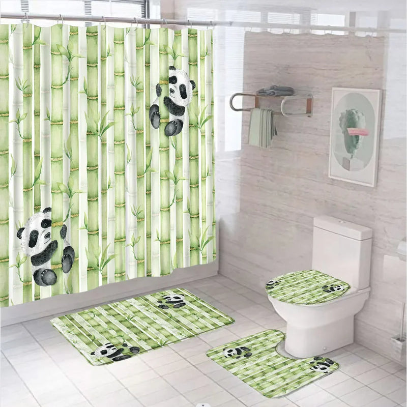 Rideau de Douche Panda 180x180 cm et Tapis Assortis à la Pièce