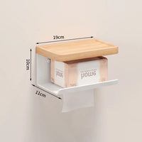 Porte-Papier Toilette Mural avec Tablette en Bois, Noir ou Blanc, 16 à 30 cm