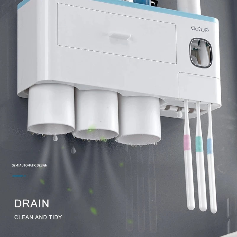 Porte-Brosse Mural Magnétique avec Tiroir et Distributeur de Dentifrice, 2 à 4 Gobelets