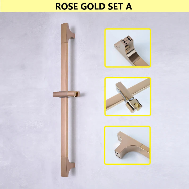 Barre de Douche Réglable Inox 64 cm, Ronde ou Carrée, 6 Finitions