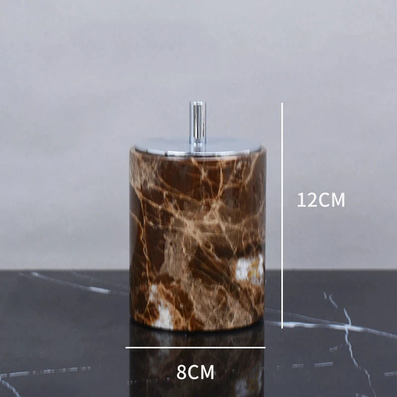 Accessoires Salle de Bain Marbre Marron Foncé à la Pièce, 9 Articles