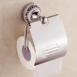 Accessoires Salle de Bain Chromé Céramique Bleu et Blanc à la Pièce, 23 Articles