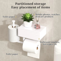 Porte-Papier Toilette avec Tiroir Lingettes et Étagère Sans Perçage Noir ou Blanc