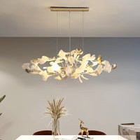 Suspension Cuisine Feuilles de Ginkgo Doré et Blanc, 60 à 150 cm