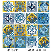 Lot de 16 Stickers Carrelage Adhésifs Motif Aquarelle