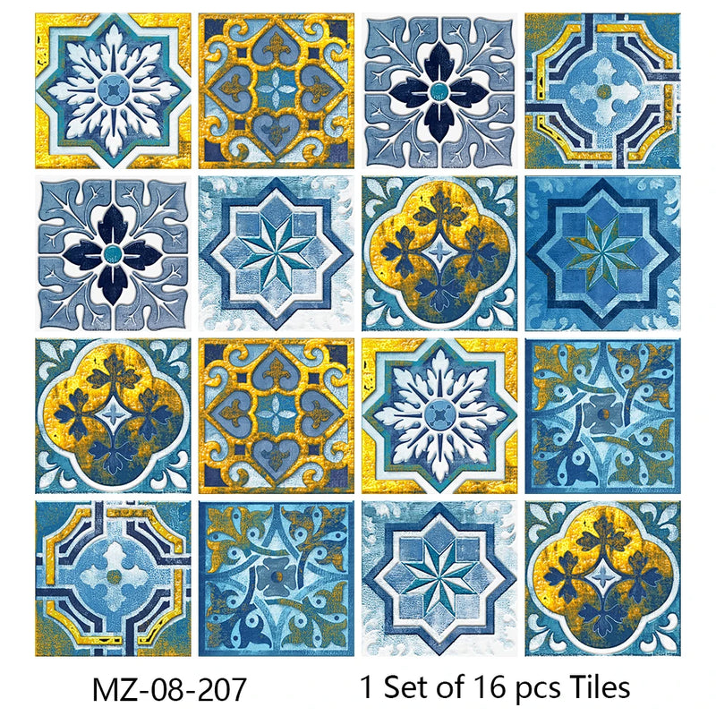 Lot de 16 Stickers Carrelage Adhésifs Motif Aquarelle