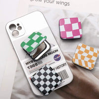 Miroir de Poche Carré Damier avec Poignée Support de Téléphone, 10 Motifs