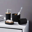 Set Accessoires Salle de Bain 4 Pièces Noir ou Blanc, Plastique et Bambou