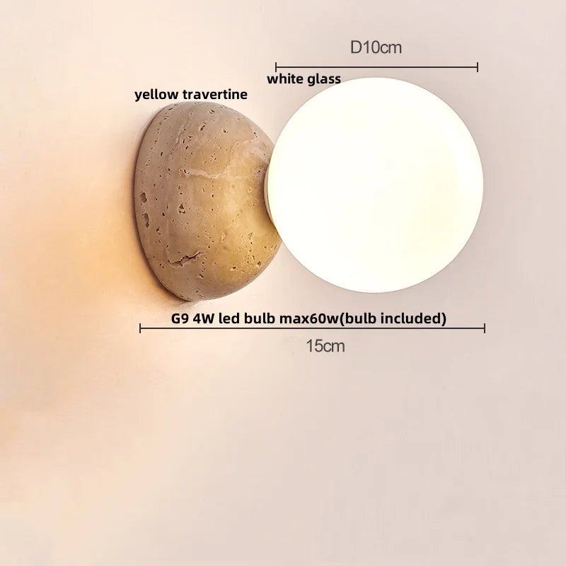 Applique Salle de Bain Travertin, Globe en Verre ou Spot en Bois