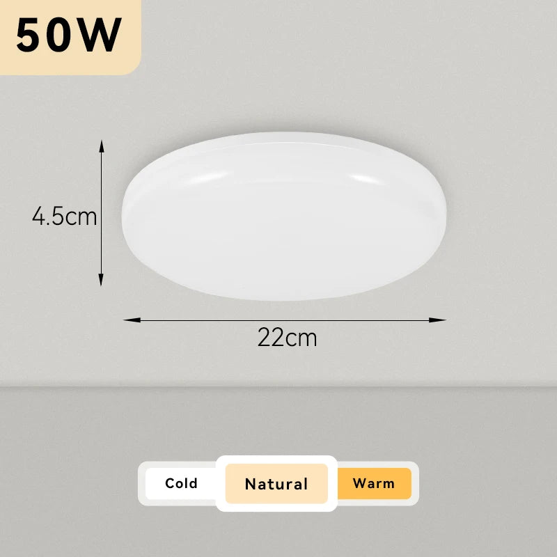 Plafonnier Cuisine LED Rond Ultra Plat 4,5 cm, Blanc ou Noir, 15 à 50 W