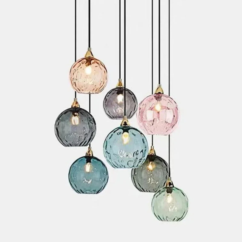 Suspension Cuisine Globes en Verre Coloré Texturé, 1 à 8 Têtes