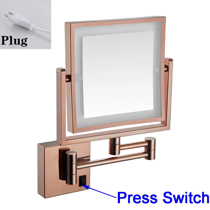 Miroir Grossissant LED Mural Bras Extensible Carré 3X