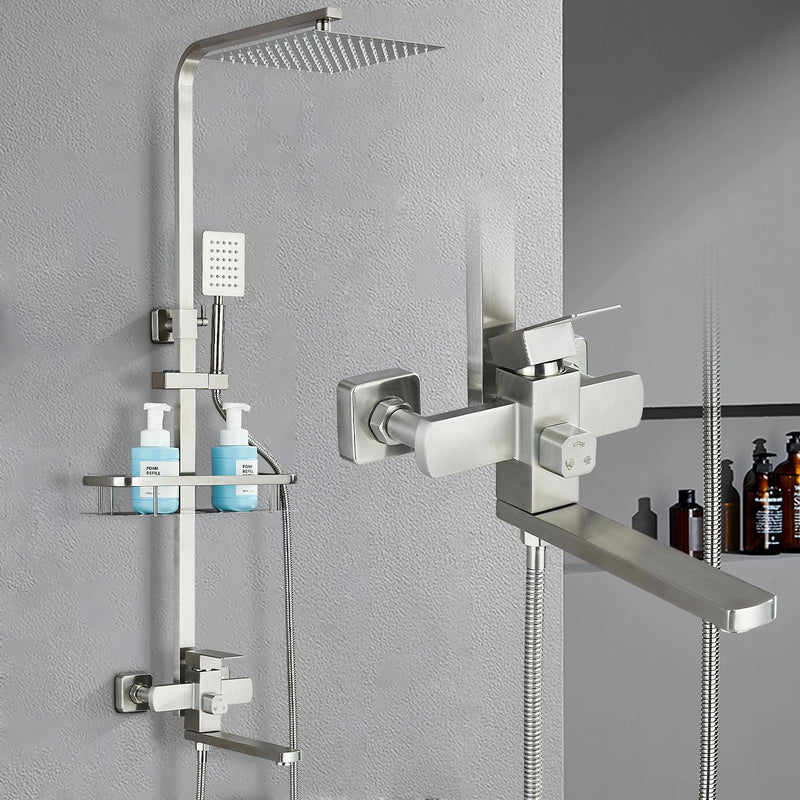 Colonne de Douche Laiton Pommeau Carré 25 cm, Bec 25 cm et Étagère