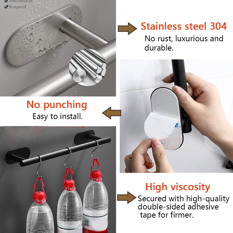 Accessoires Salle de Bain Adhésifs Sans Perçage Noir, Doré ou Argent à la Pièce, 24 Articles