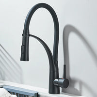 Mitigeur Cuisine Laiton Douchette Extractible Col Souple Noir, Hauteur 42 cm