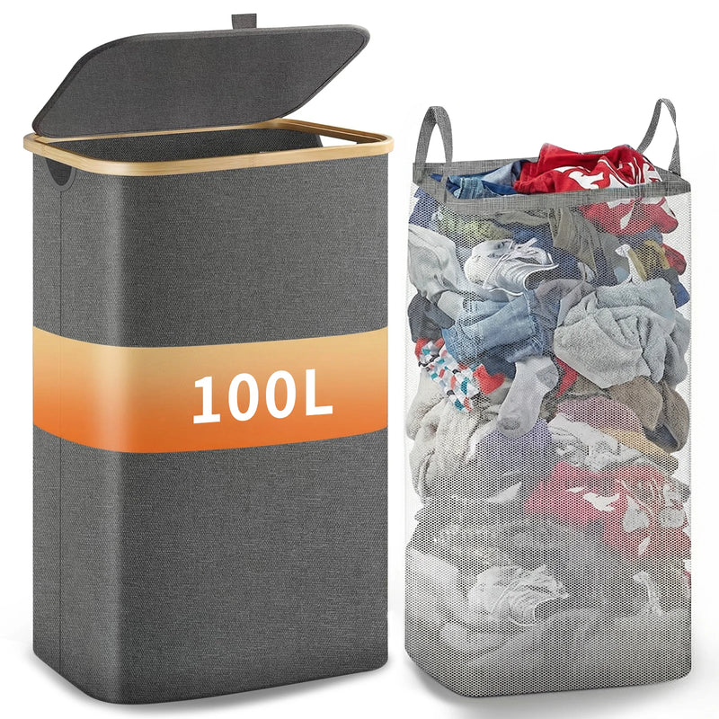 Panier à Linge Étroit avec Couvercle et Sacs Amovibles, 100 L ou 160 L
