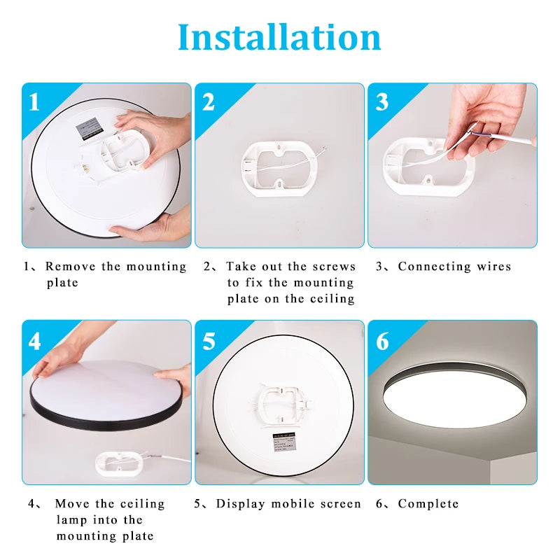 Plafonnier Cuisine LED Rond Ultra Plat 4,5 cm, Blanc ou Noir, 15 à 50 W